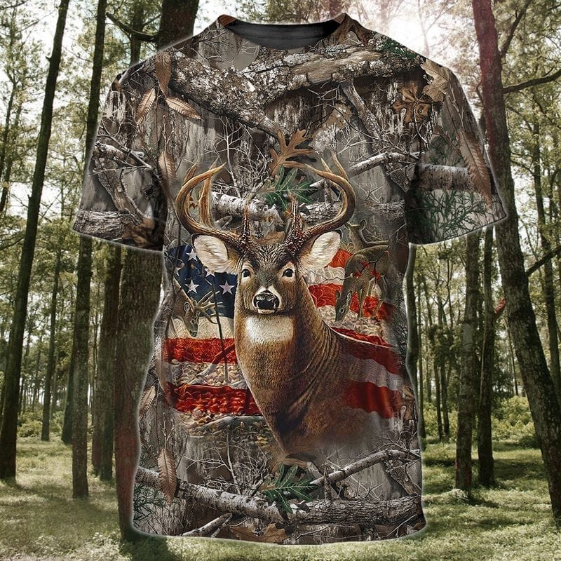 Blisscorners USA Flag Deer Hunting All Over Printed 3D Shirts