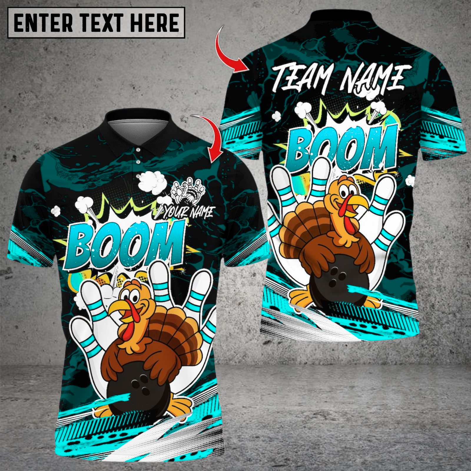 Blisscorners Bowling Turkey Cartoon Bowling Boom Multicolor Customized Name Team Name 3D Shirts