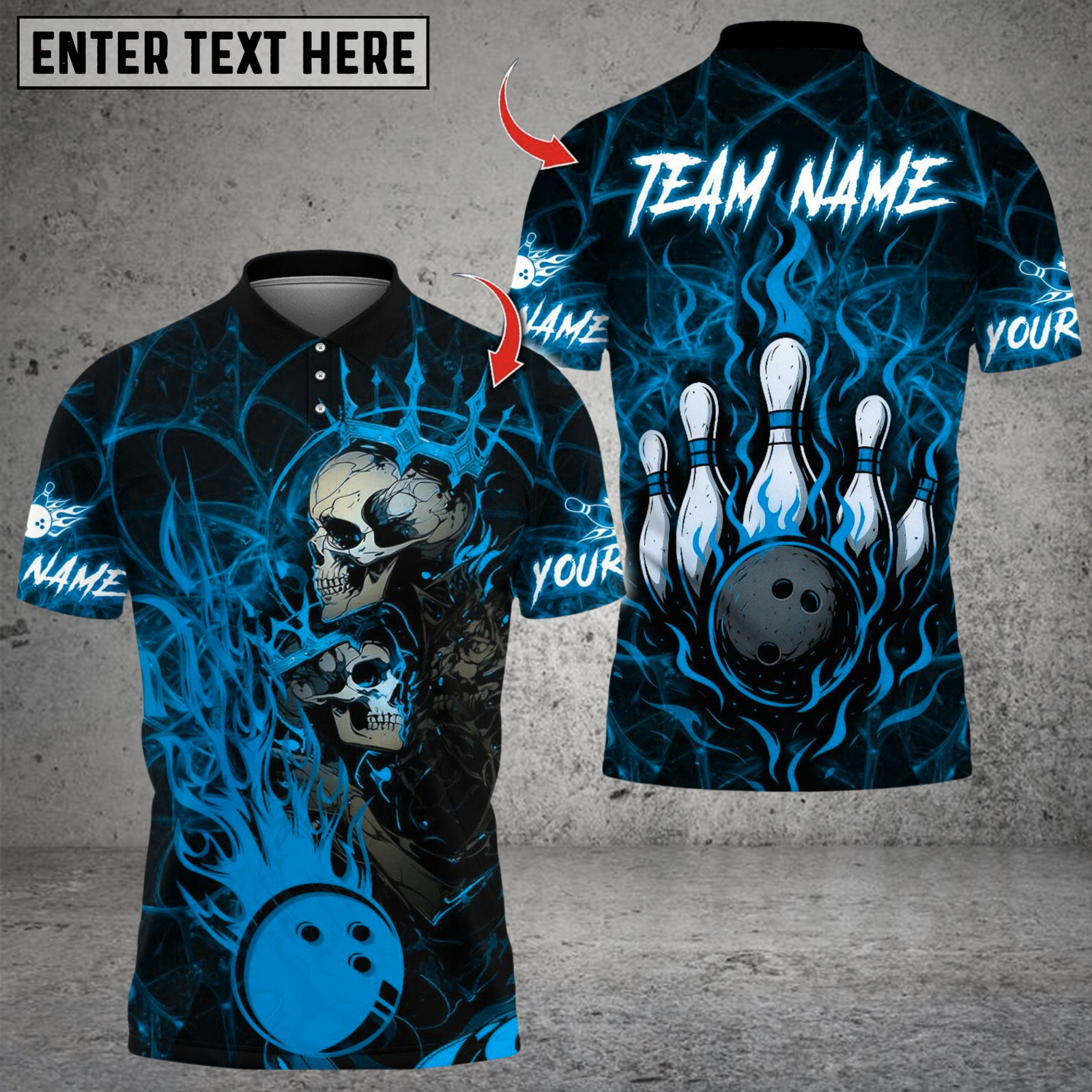 Blisscorners Bowling King And Queen Skull Multicolor Customized Name, Team Name 3D Shirts