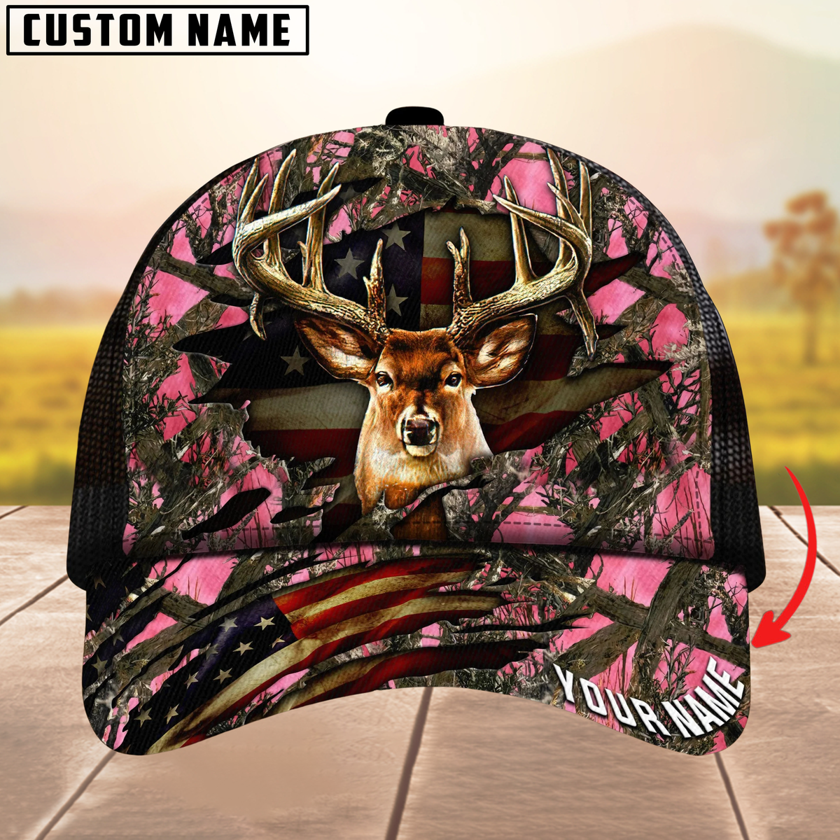 Blisscorners Premium Florapunk S21 Deer Hunting Trucker Camouflage Pattern Multicolor Personalized Name 3D Cap