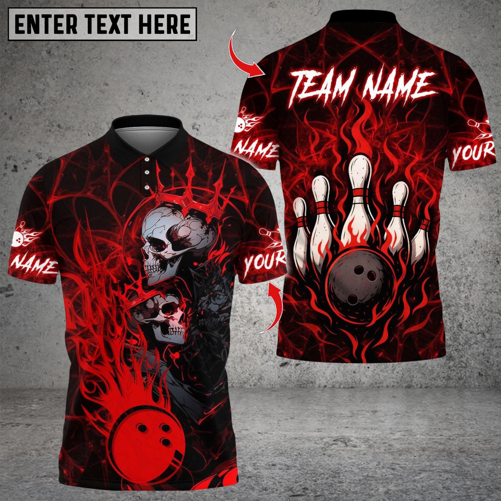 Blisscorners Bowling King And Queen Skull Multicolor Customized Name, Team Name 3D Shirts