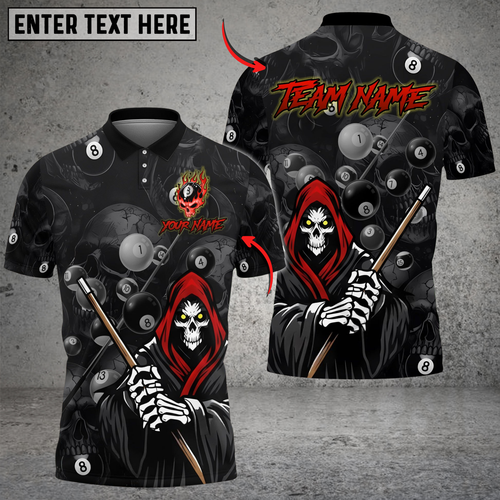 Blisscorners Billiards 8-Ball Dead Reaper Cue Personalized Name Shirt (4 Colors)