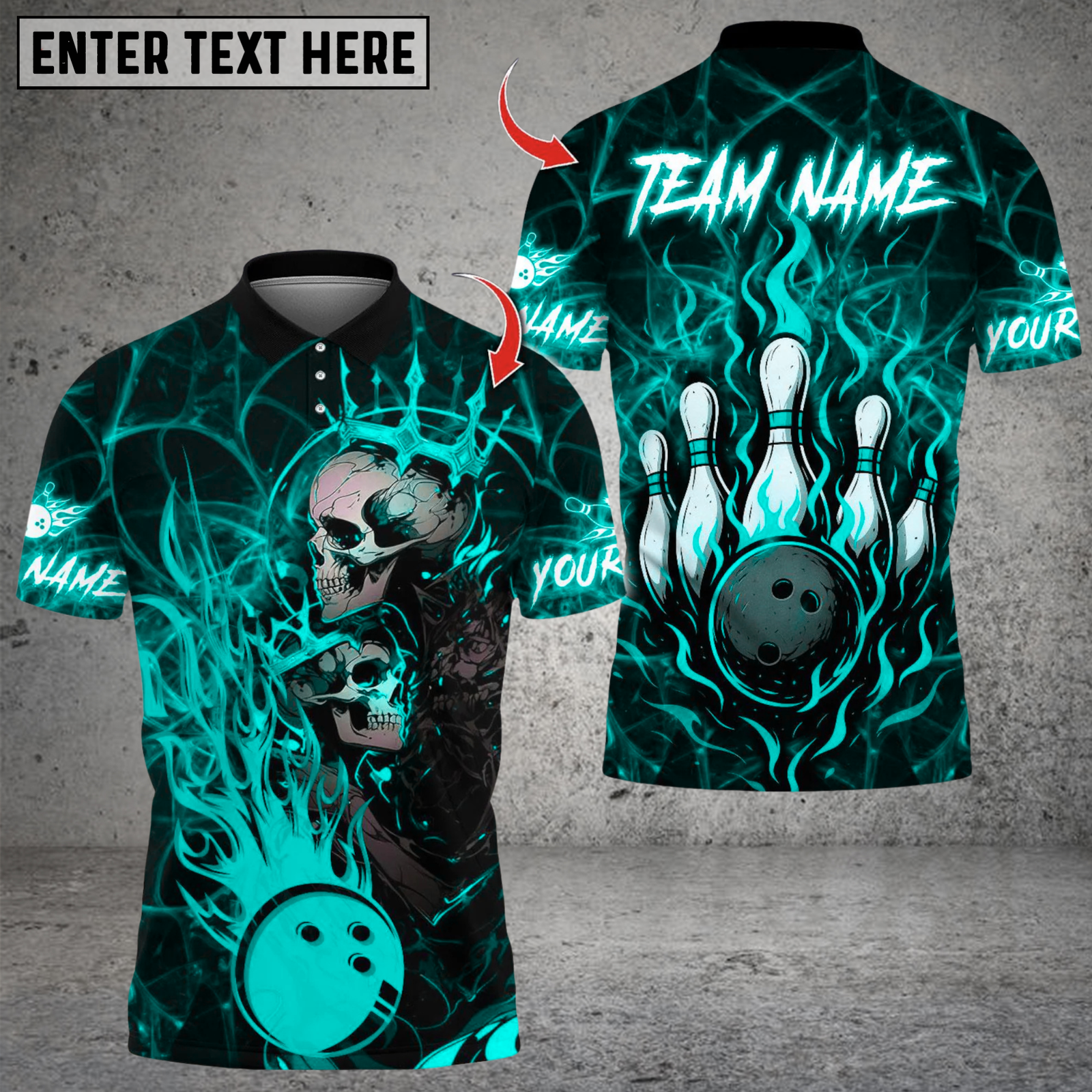 Blisscorners Bowling King And Queen Skull Multicolor Customized Name, Team Name 3D Shirts
