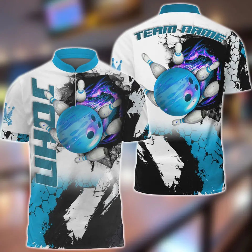 Blisscorners Bowling and Pins Hexagram Multicolor Option Customized Name 3D Shirt