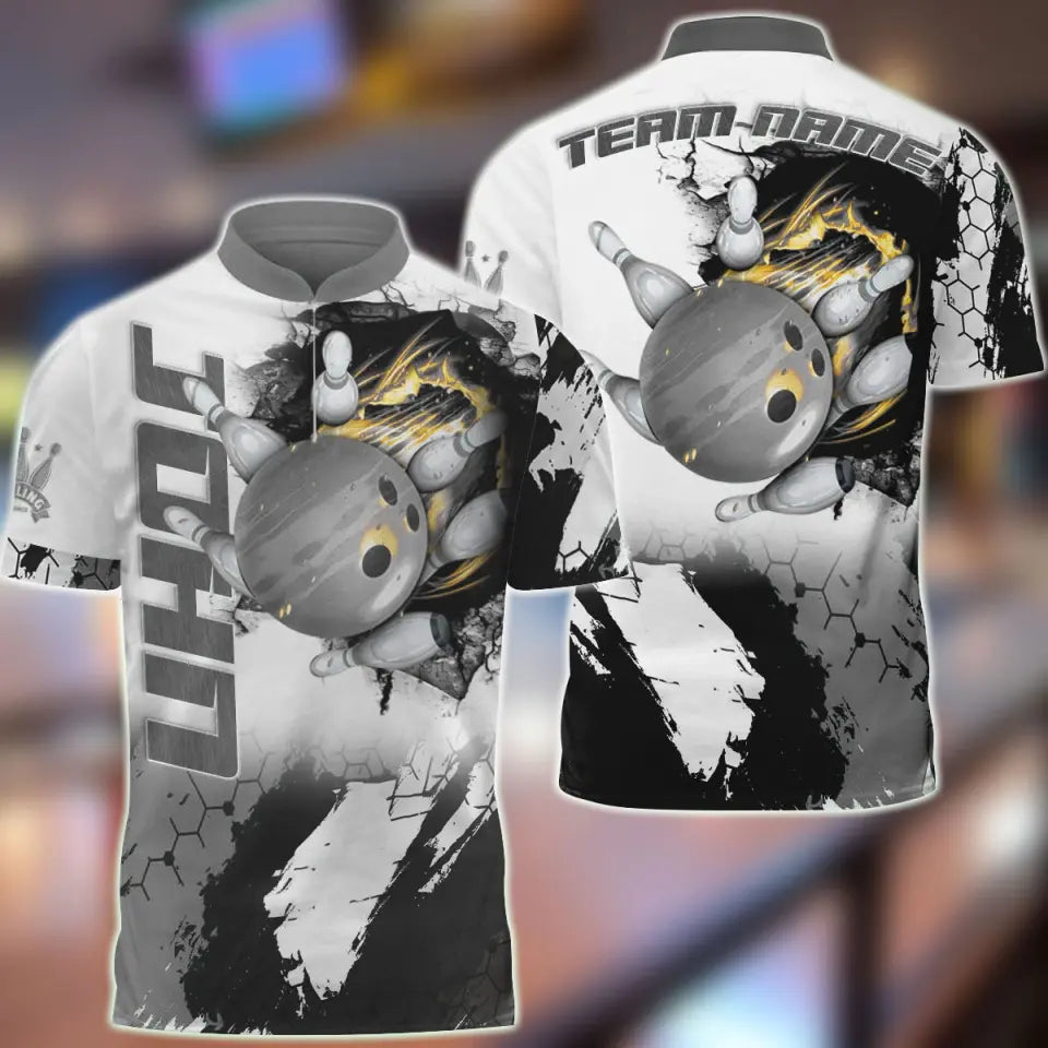 Blisscorners Bowling and Pins Hexagram Multicolor Option Customized Name 3D Shirt