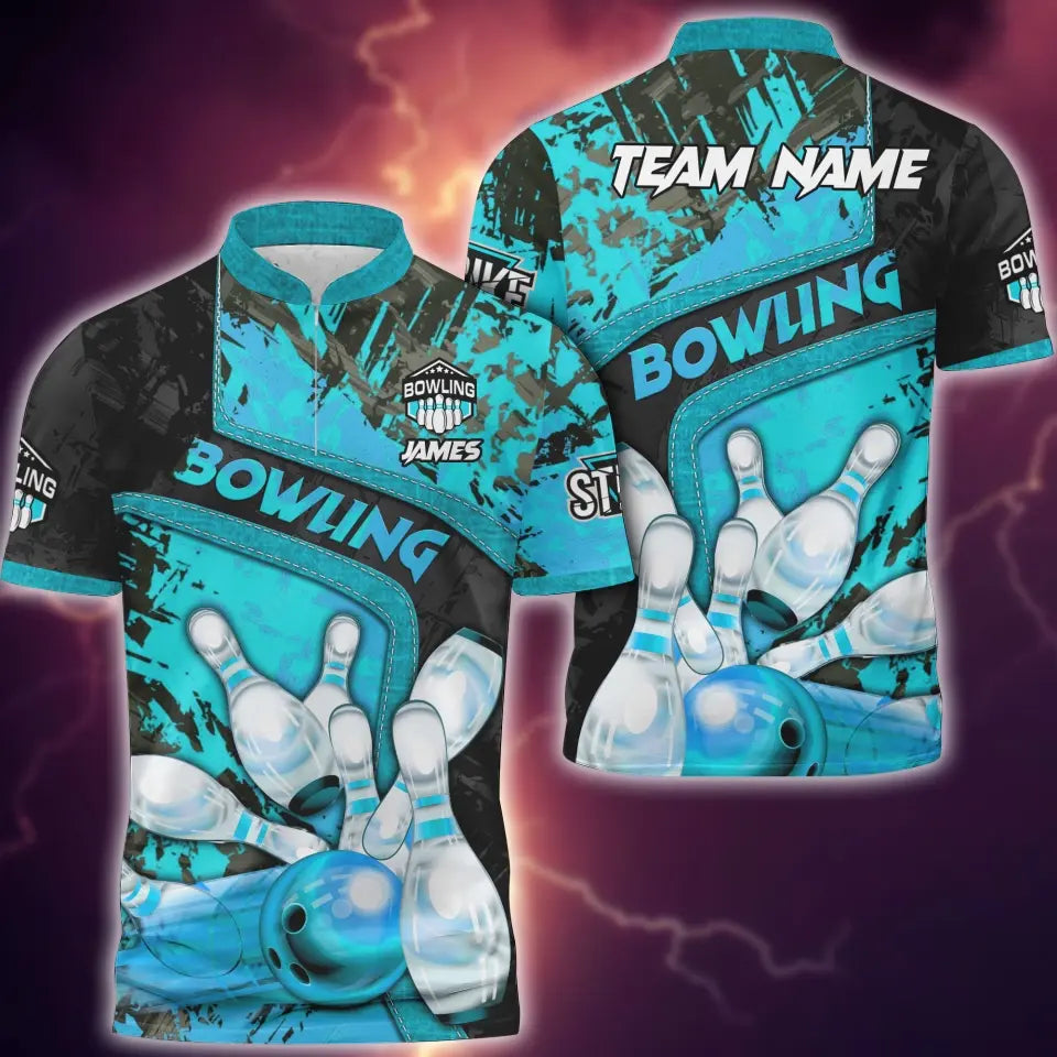 Blisscorners Bowling and Pins Abstract Grunge Texture, Multicolor Option Customized Name 3D Shirt