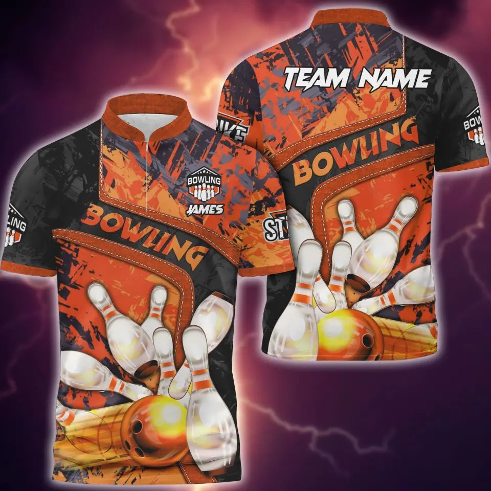 Blisscorners Bowling and Pins Abstract Grunge Texture, Multicolor Option Customized Name 3D Shirt