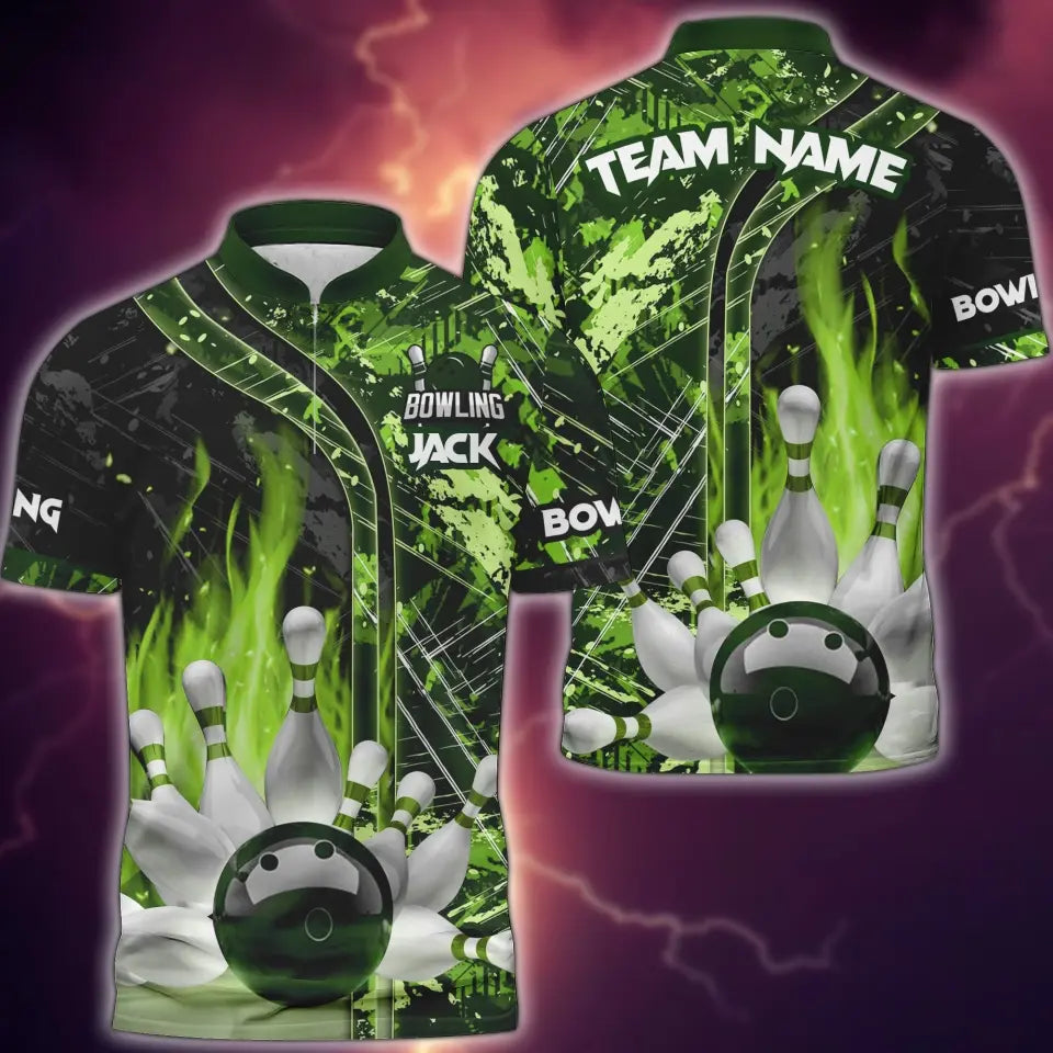 Blisscorners Bowling and Pins Abstract Grunge Texture 2 Multicolor Option Customized Name 3D Shirt