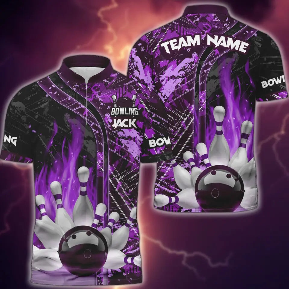 Blisscorners Bowling and Pins Abstract Grunge Texture 2 Multicolor Option Customized Name 3D Shirt