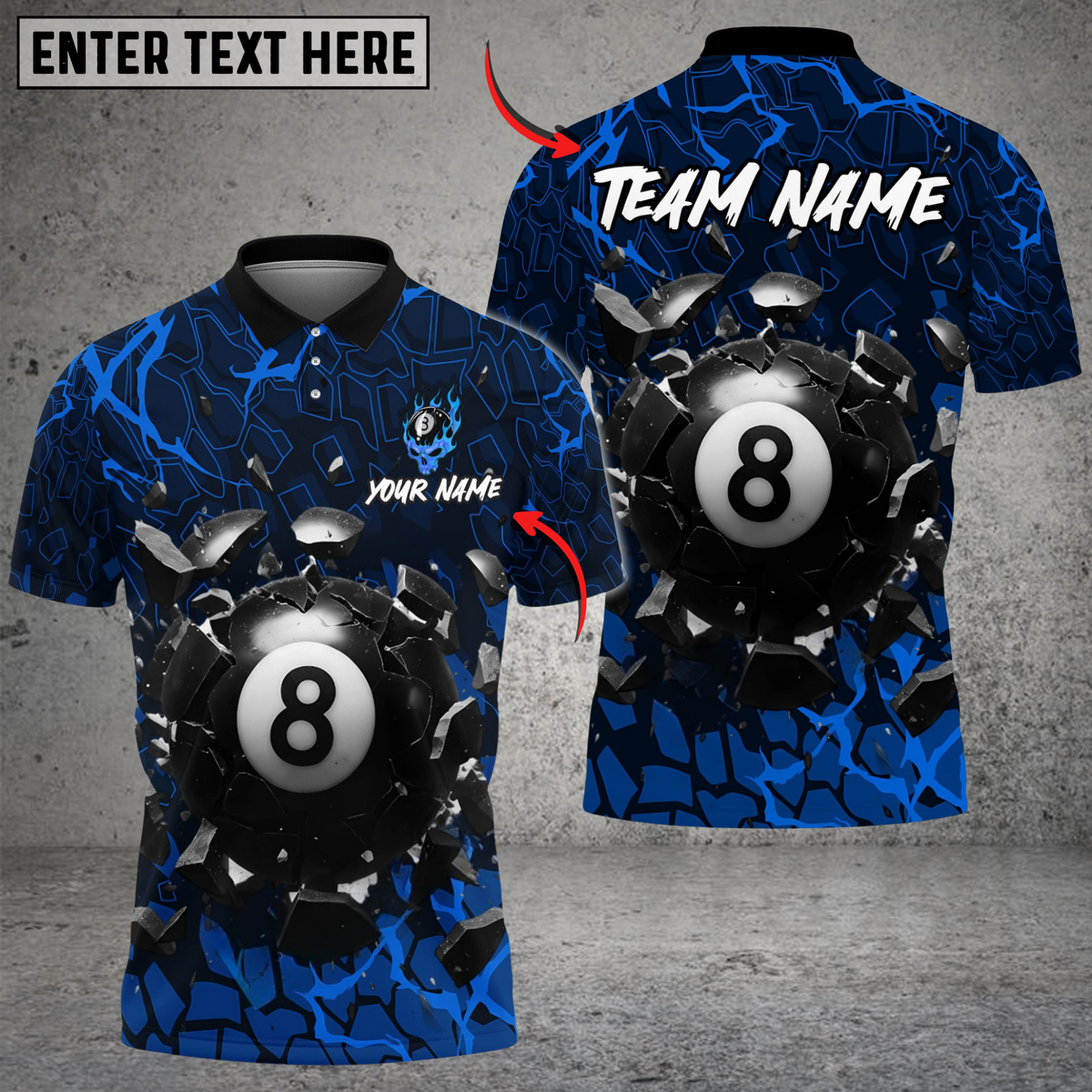 Blisscorners Billiards 8-Ball Crack Wall Personalized Name, Team Name Unisex Shirt