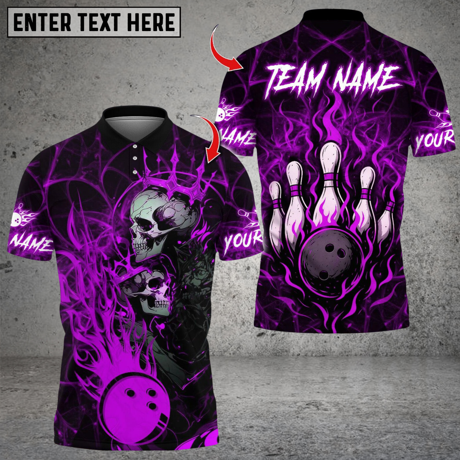 Blisscorners Bowling King And Queen Skull Multicolor Customized Name, Team Name 3D Shirts