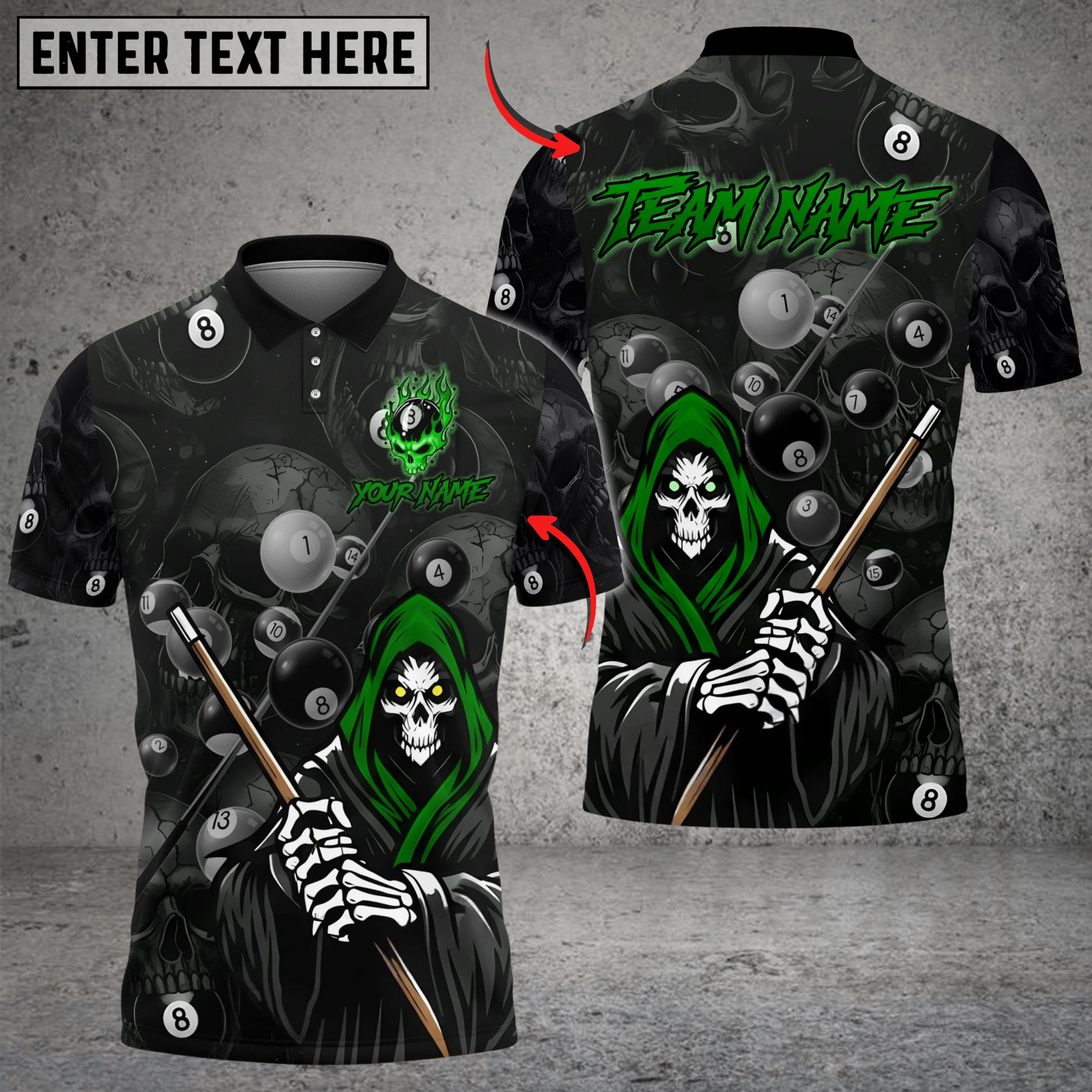 Blisscorners Billiards 8-Ball Dead Reaper Cue Personalized Name Shirt (4 Colors)