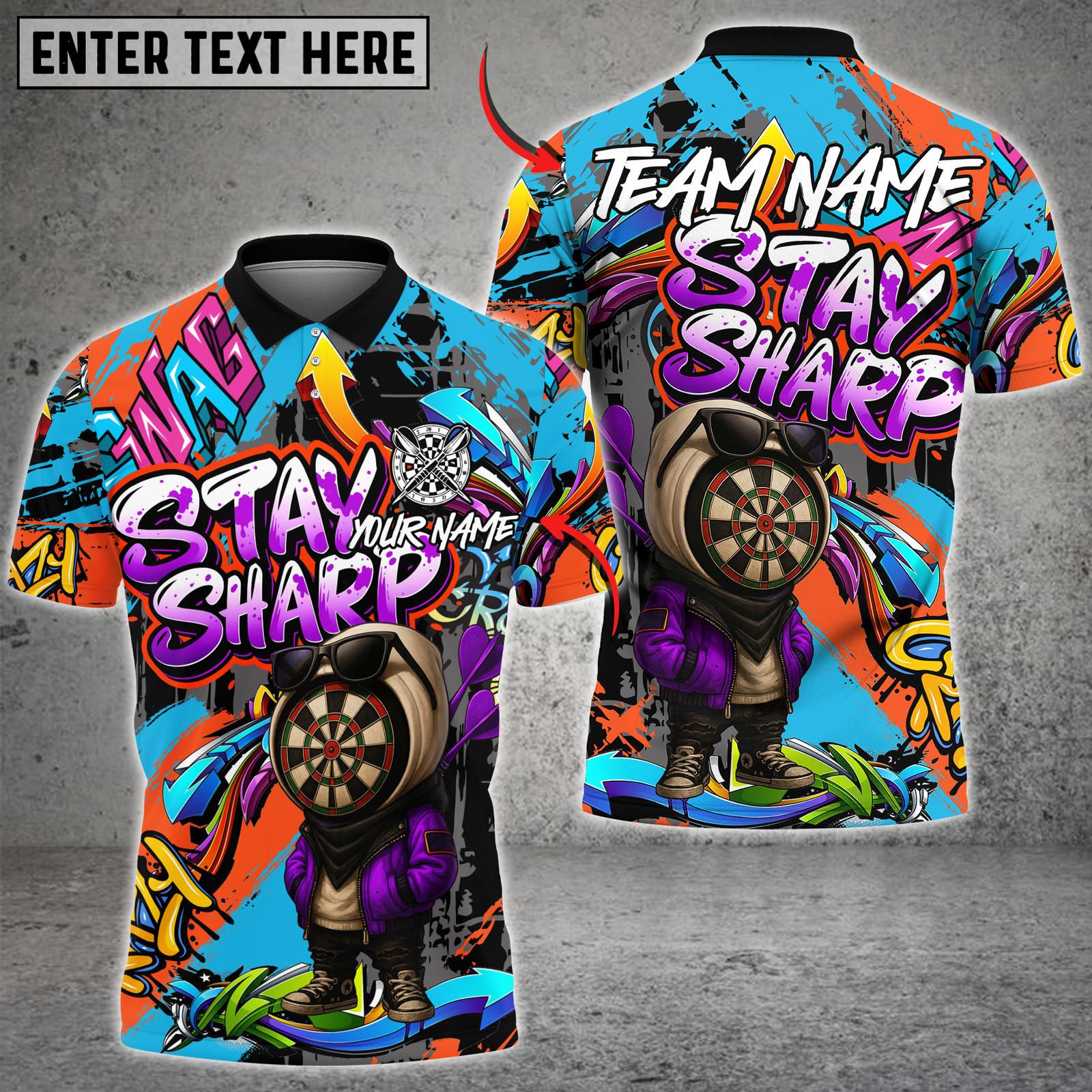 Blisscorners Darts Graffiti Dartboard Character Stay Sharp Multicolor Customized Name, Team Name 3D Shirts