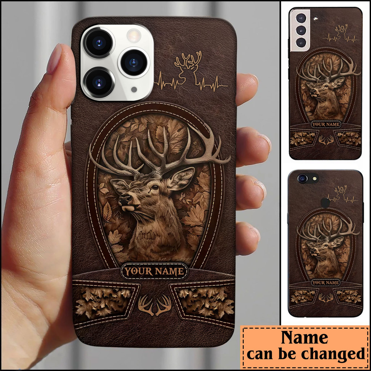 Blisscorners Deer Custom Leather Pattern Personalized Name Phone Case LM0912