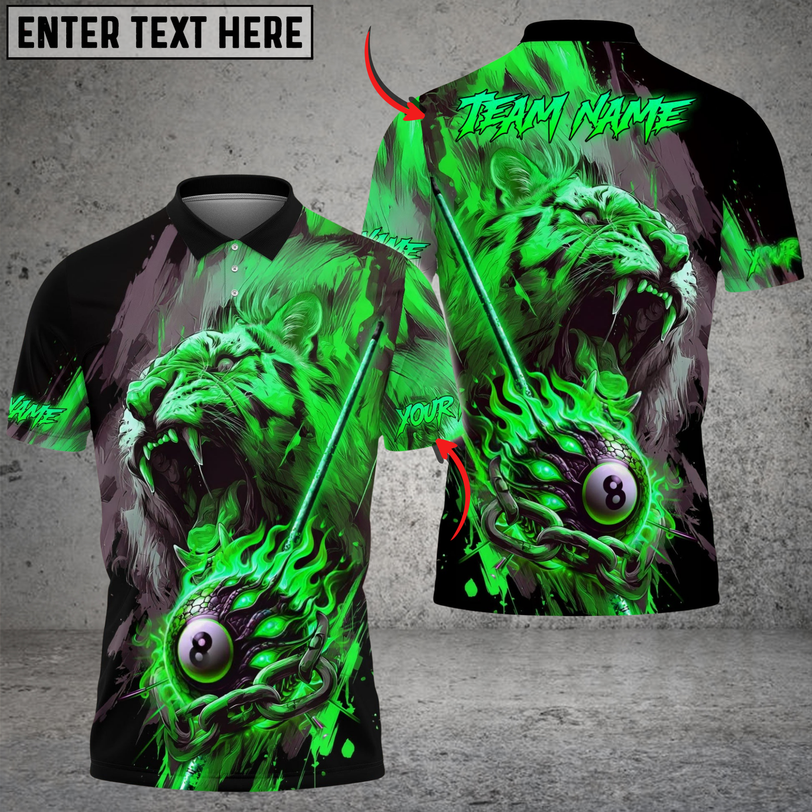 Blisscorners Billiard 8-Ball Tiger Fire Chain Multicolor Customized Name, Team Name 3D Shirt