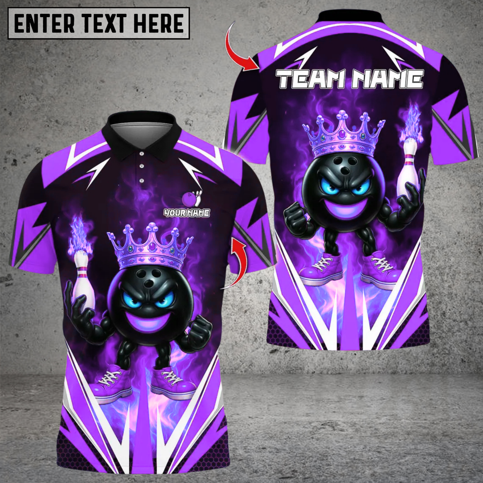 Blisscorners King Bowling Cartoon With Flame Design Multicolor Customized Name, Team Name 3D Shirts