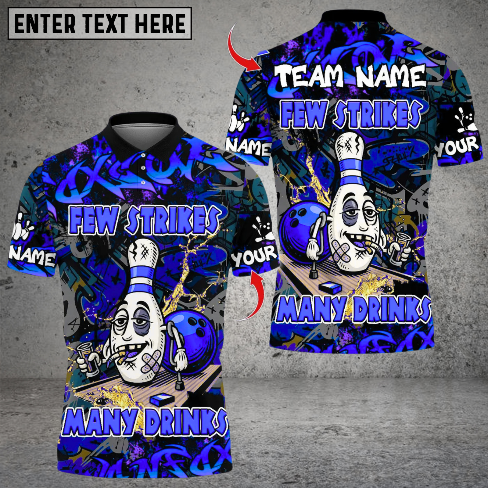 Blisscorners Few Strike Many Drinks Bowling Design Multicolor Customized Name, Team Name 3D Shirts