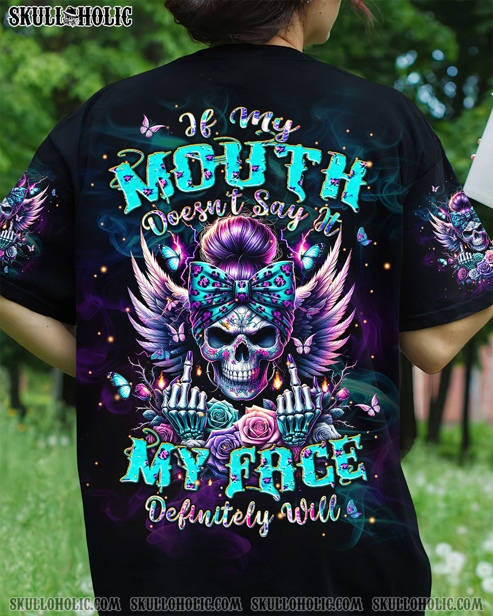 BLISSCORNERS DON'T LIKE ME FCK OFF PROBLEM SOLVED MESSY BUN SKULL ALL OVER PRINT