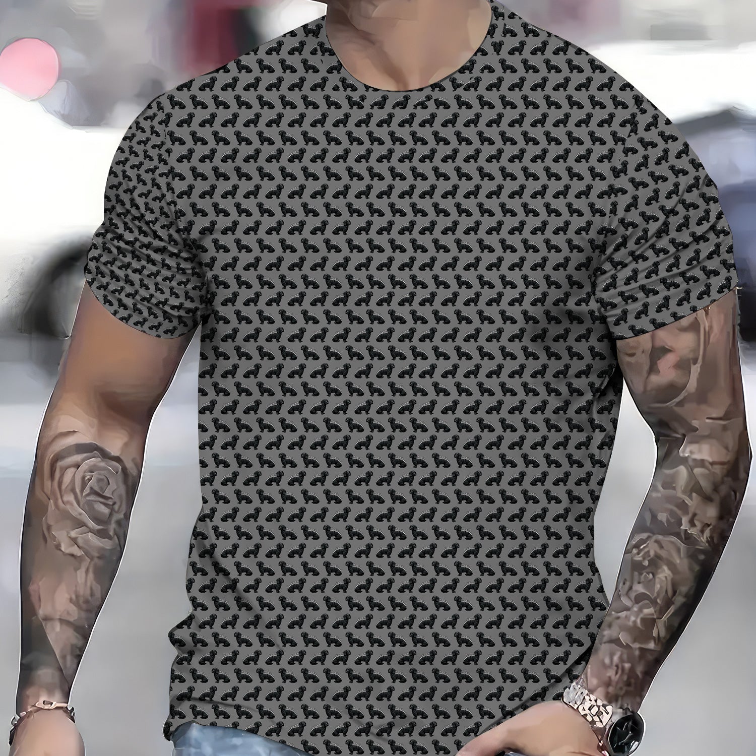 Blisscorners Funny Dog Mechanic Shirt, Dachshund and Wrench Pattern Printed Shirt Presents For Mechanics