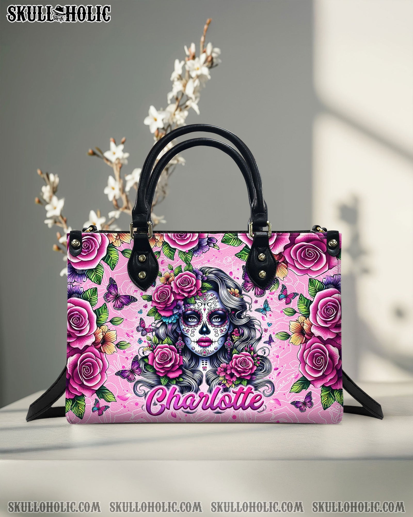 BLISSCORNERS SUGAR SKULL LADY LEATHER HANDBAG