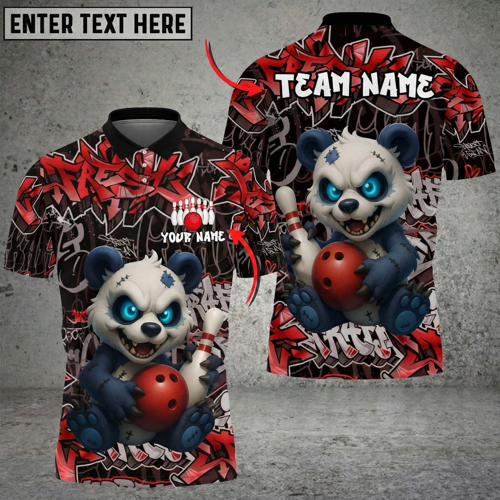 Blisscorners Bowling Graffiti Panda Multicolor Customized Name, Team Name 3D Shirts
