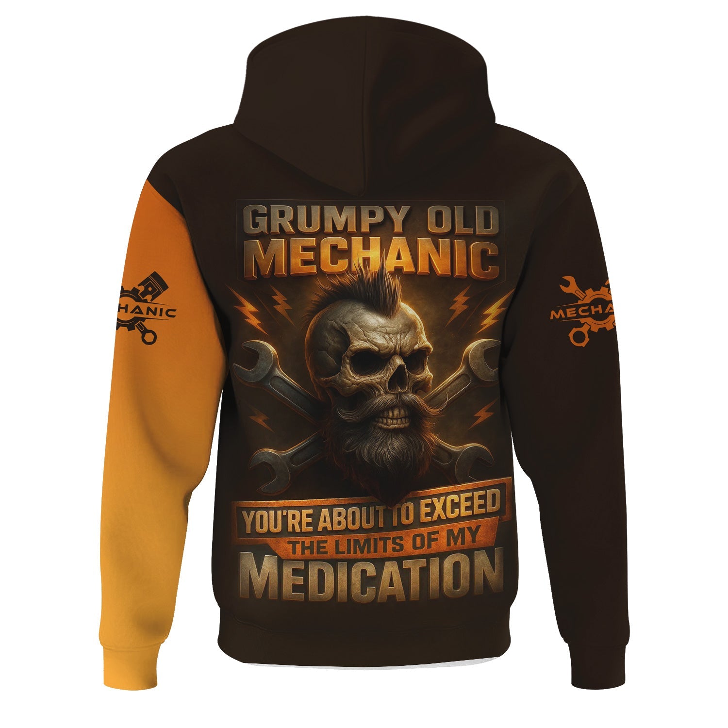 Blisscorners Personalized T-Shirt Grumpy Old Mechanic You're About To Exceed The Limits Of My Medication Flame Skull Design Shirt