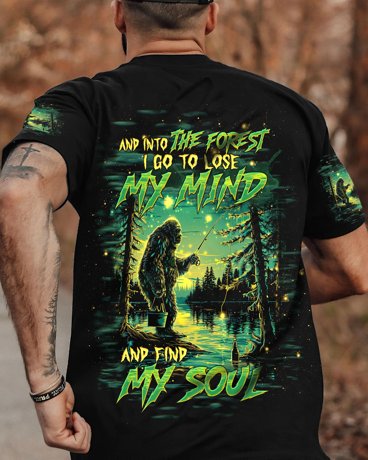 BLISSCORNERS AND INTO THE FOREST I GO BIGFOOT FISHING ALL OVER PRINT