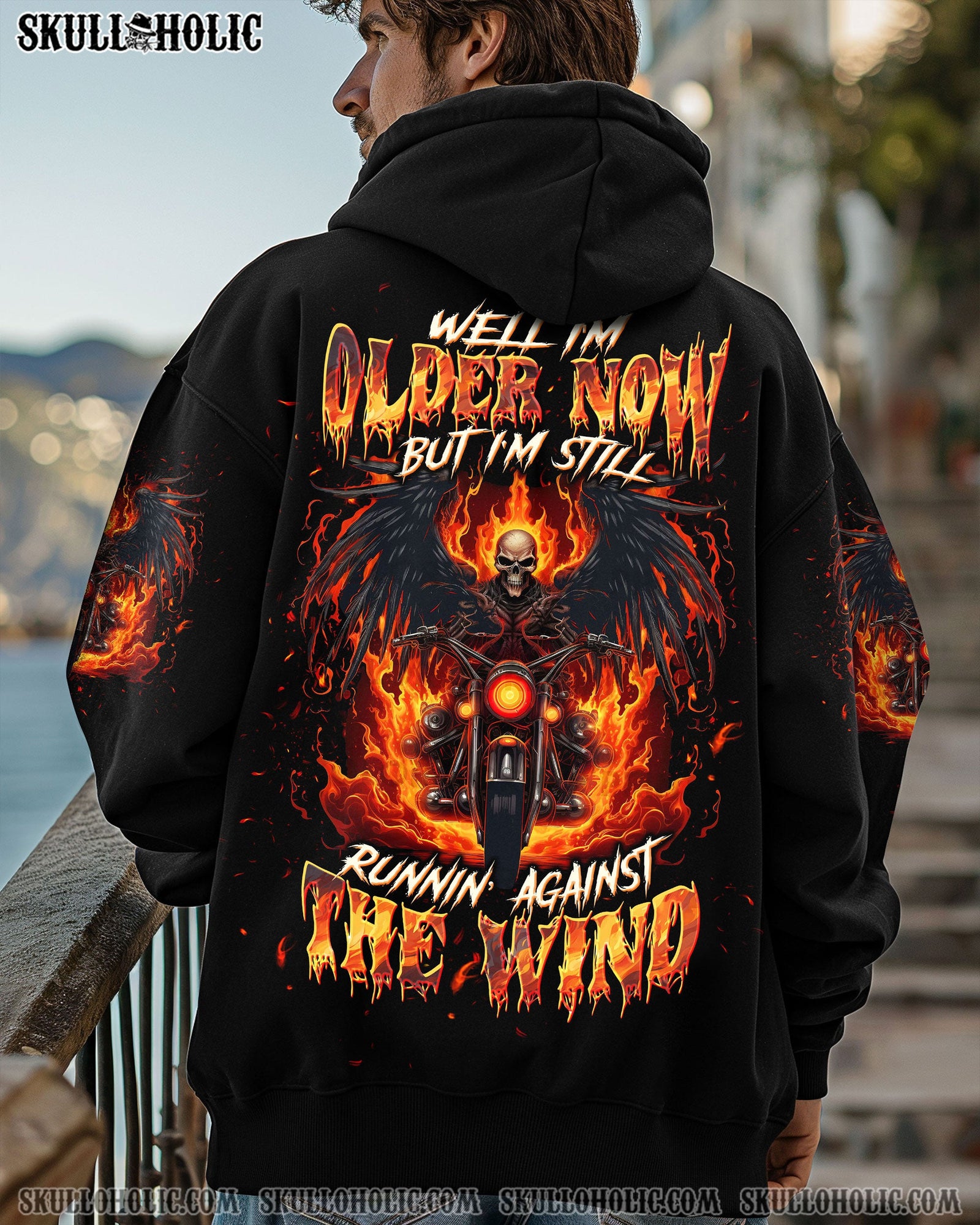BLISSCORNERS RUNNING AGAINST THE WIND BIKER SKULL ALL OVER PRINT