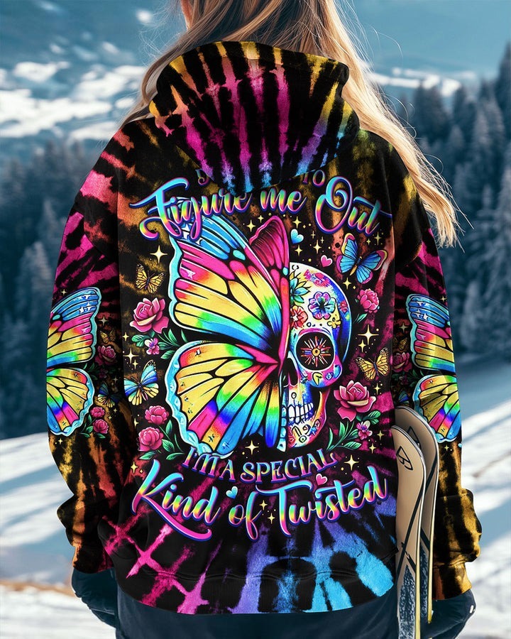 BLISSCORNERS DON'T TRY TO FIGURE ME OUT SKULL BUTTERFLY TIE DYE ALL OVER PRINT
