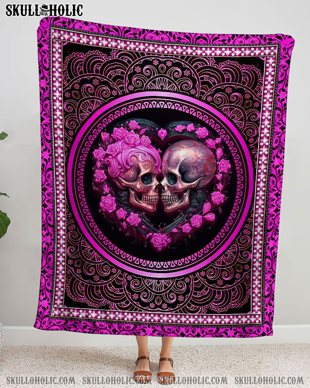 BLISSCORNERS PERSONALIZED SKULL COUPLE FLEECE BLANKET
