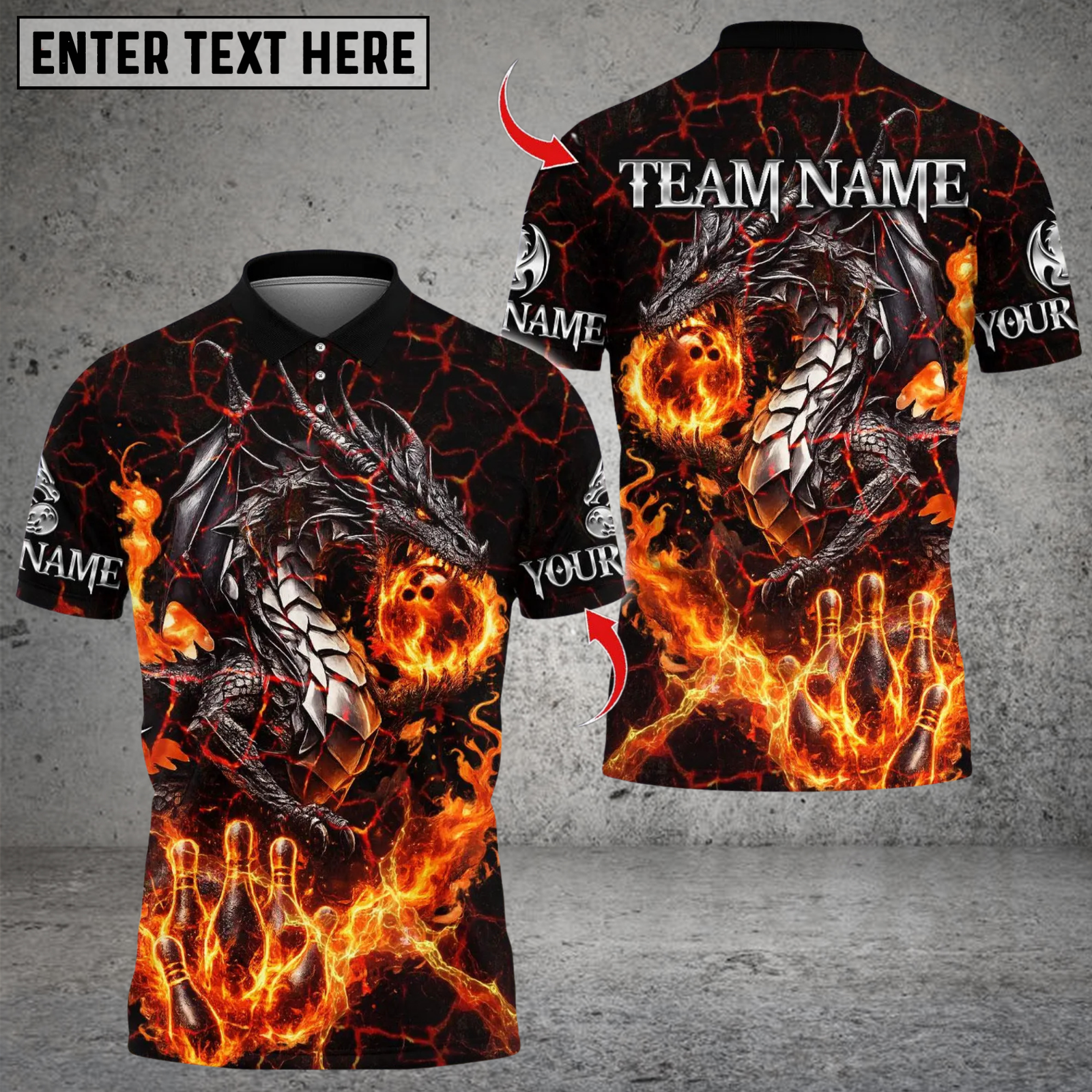Blisscorners Metal Lava Dragon Bowling Multicolor Customized Name, Team Name 3D Shirts