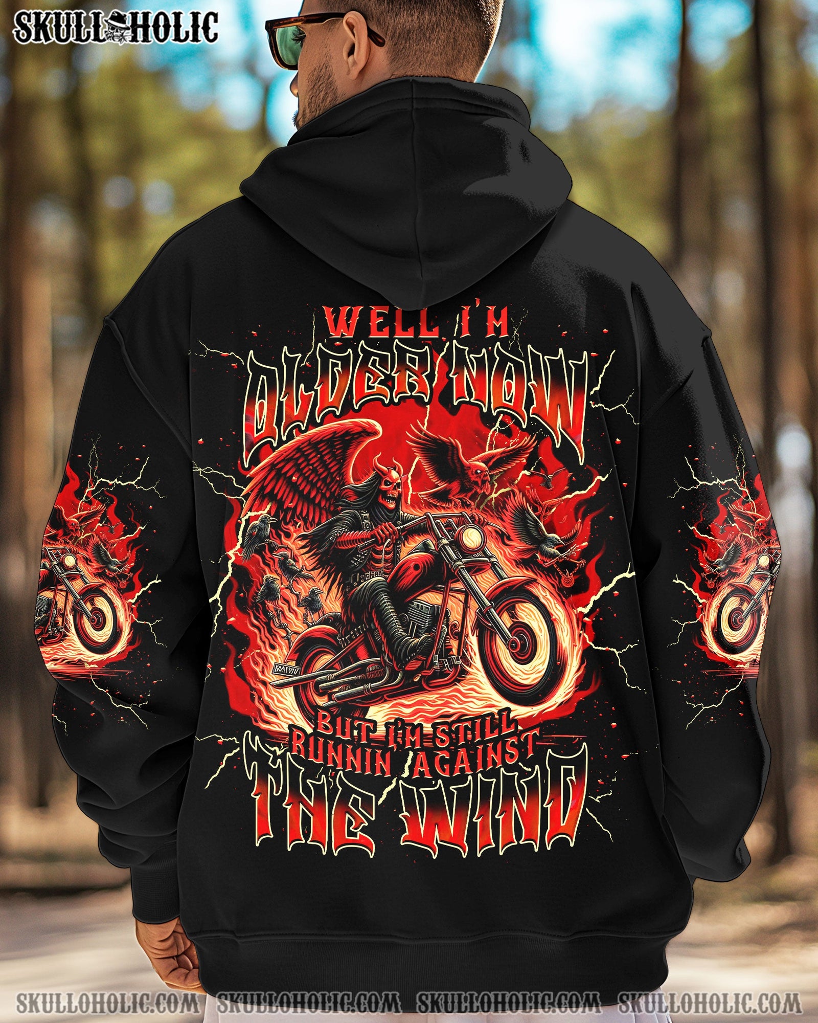 BLISSCORNERS RUNNING AGAINST THE WIND BIKER SKULL ALL OVER PRINT