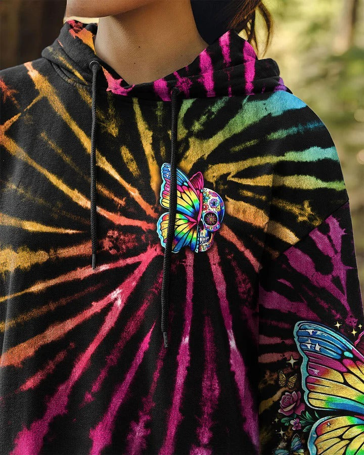 BLISSCORNERS DON'T TRY TO FIGURE ME OUT SKULL BUTTERFLY TIE DYE ALL OVER PRINT