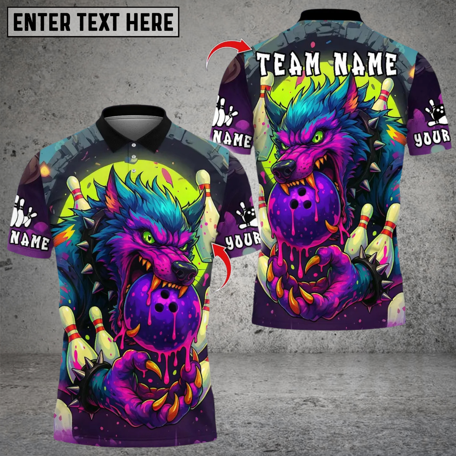Blisscorners Bowling Savage Wolf Multicolor Customized Name, Team Name 3D Shirts