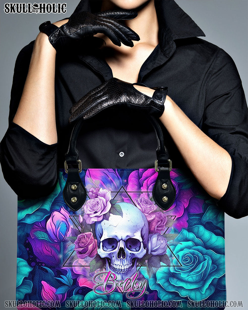 BLISSCORNERS SKULL ROSES LEATHER HANDBAG