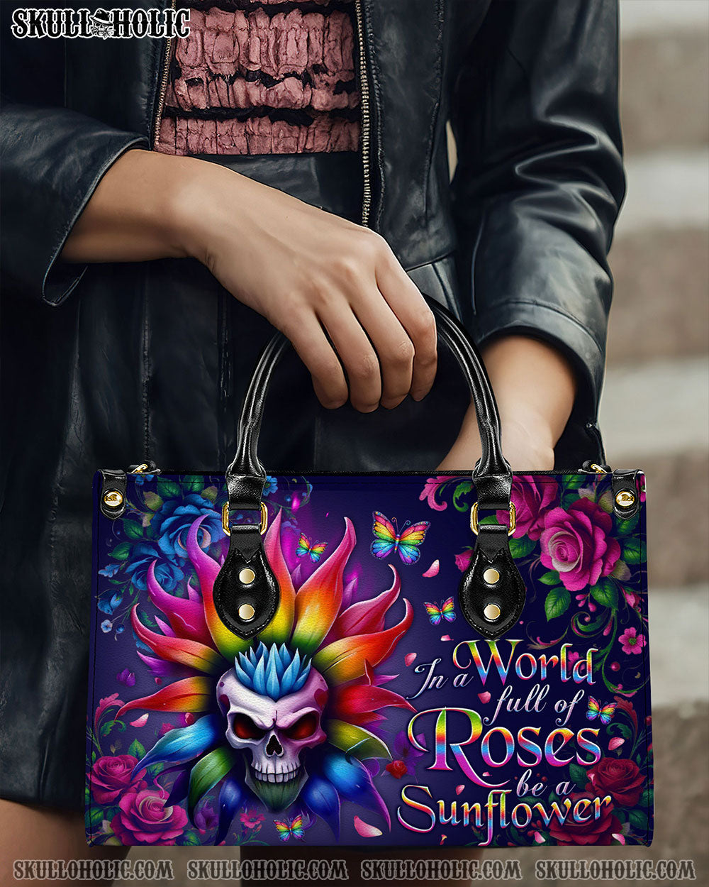BLISSCORNERS BE A SUNFLOWER SKULL LEATHER HANDBAG