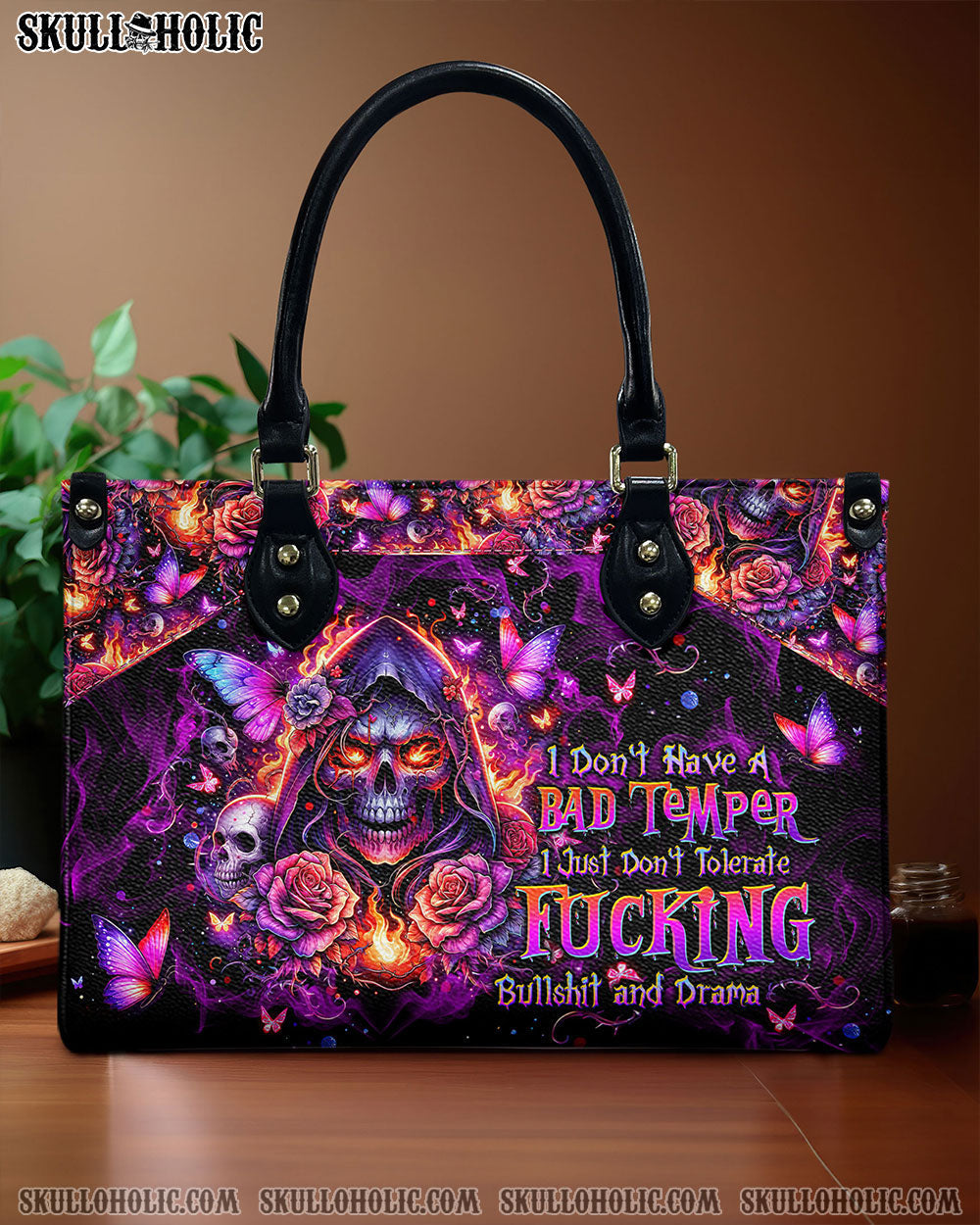 BLISSCORNERS I DON'T HAVE A BAD TEMPER REAPER LEATHER HANDBAG