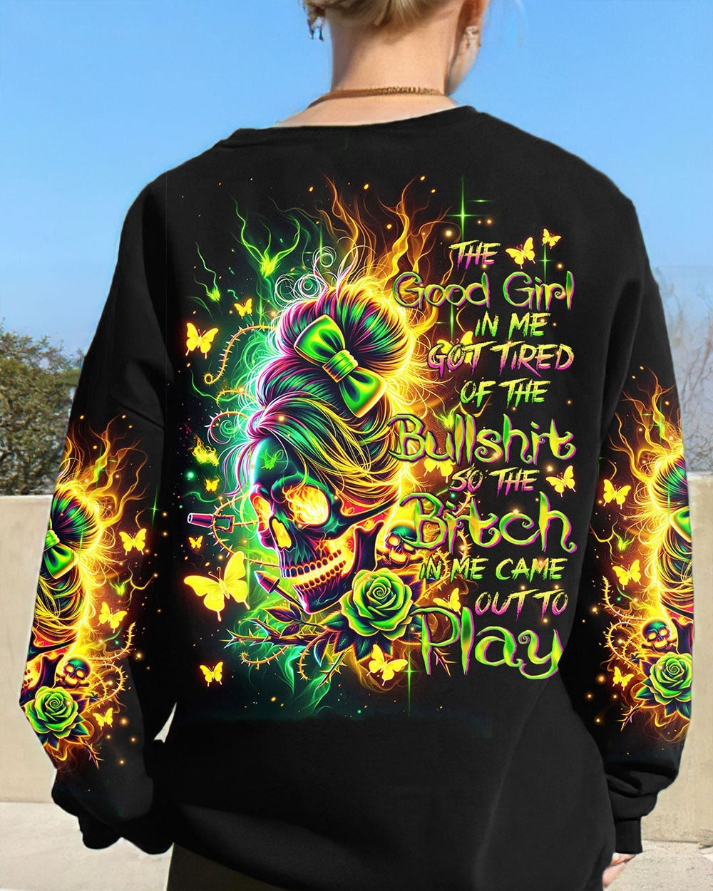 BLISSCORNERS THIS GIRL MESSY BUN SKULL ALL OVER PRINT