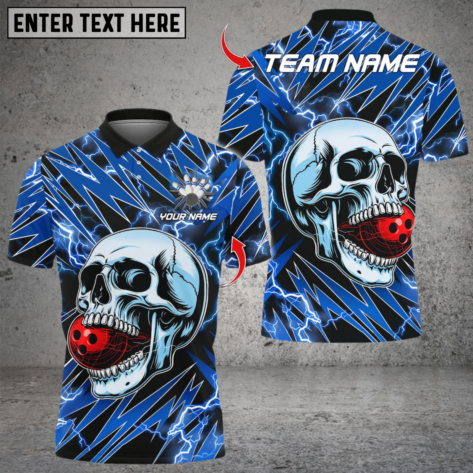 Blisscorners Lightning Thunder Skull Bowling Multicolor Customized Name, Team Name 3D Shirts