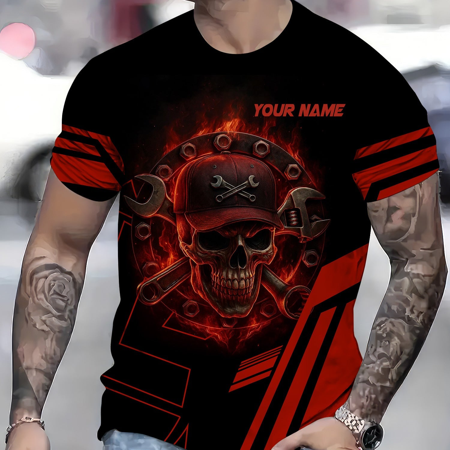 Blisscorners Custom Name Mechanic Shirt Mechanic Skull Red Unisex T Shirt All Over Print