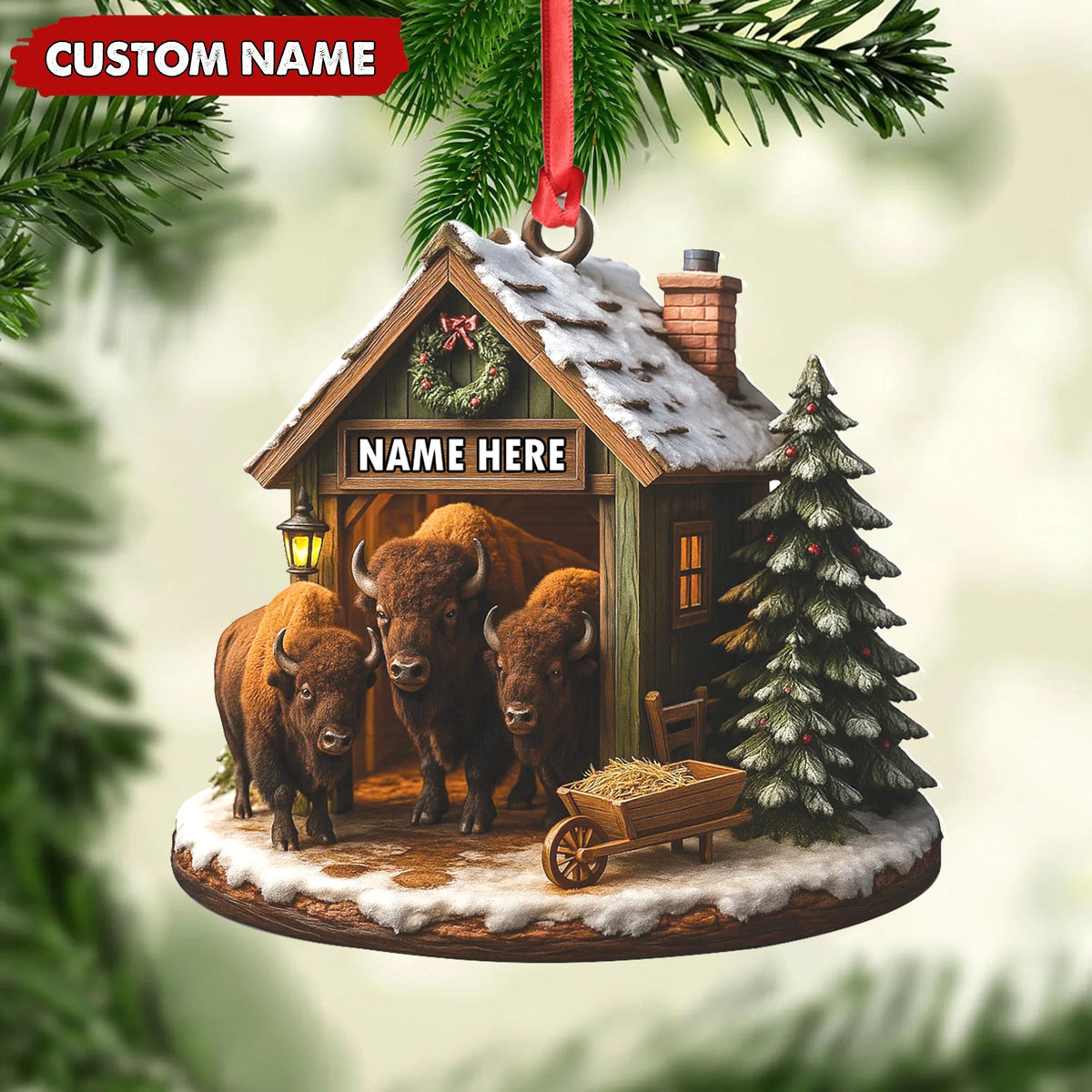 Blisscorners Personalized Acrylic Bison Christmas Ornament - Custom Buffalo Barn Holiday Decor LM0110