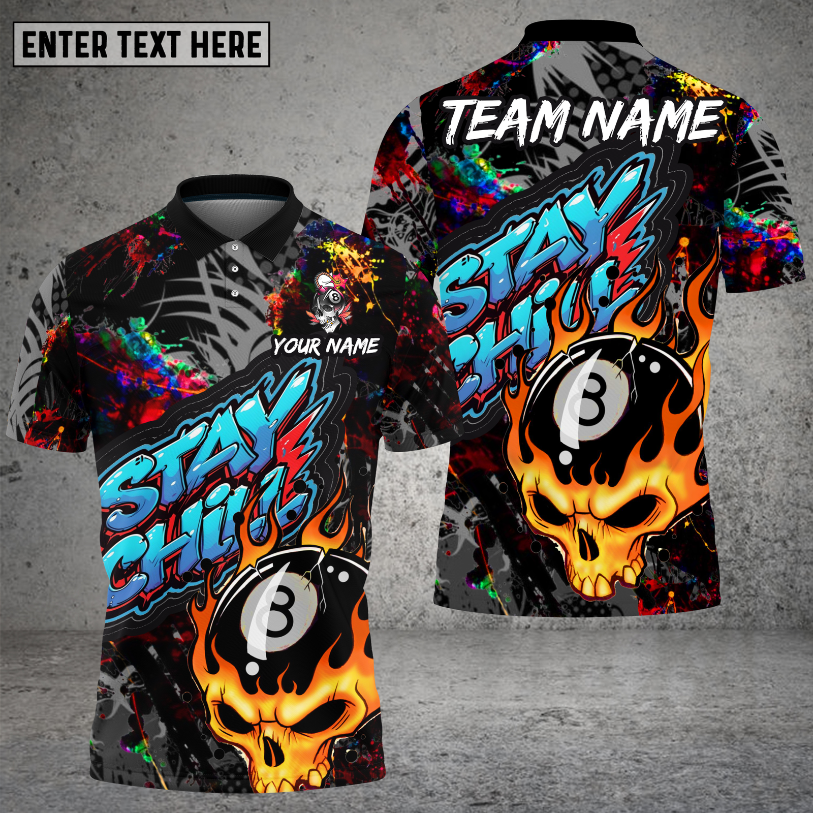 Blisscorners Billiards Skull Blue Flame Graffiti Multioptions Personalized Name, Team Name Unisex 3D Shirt (4 Colors)