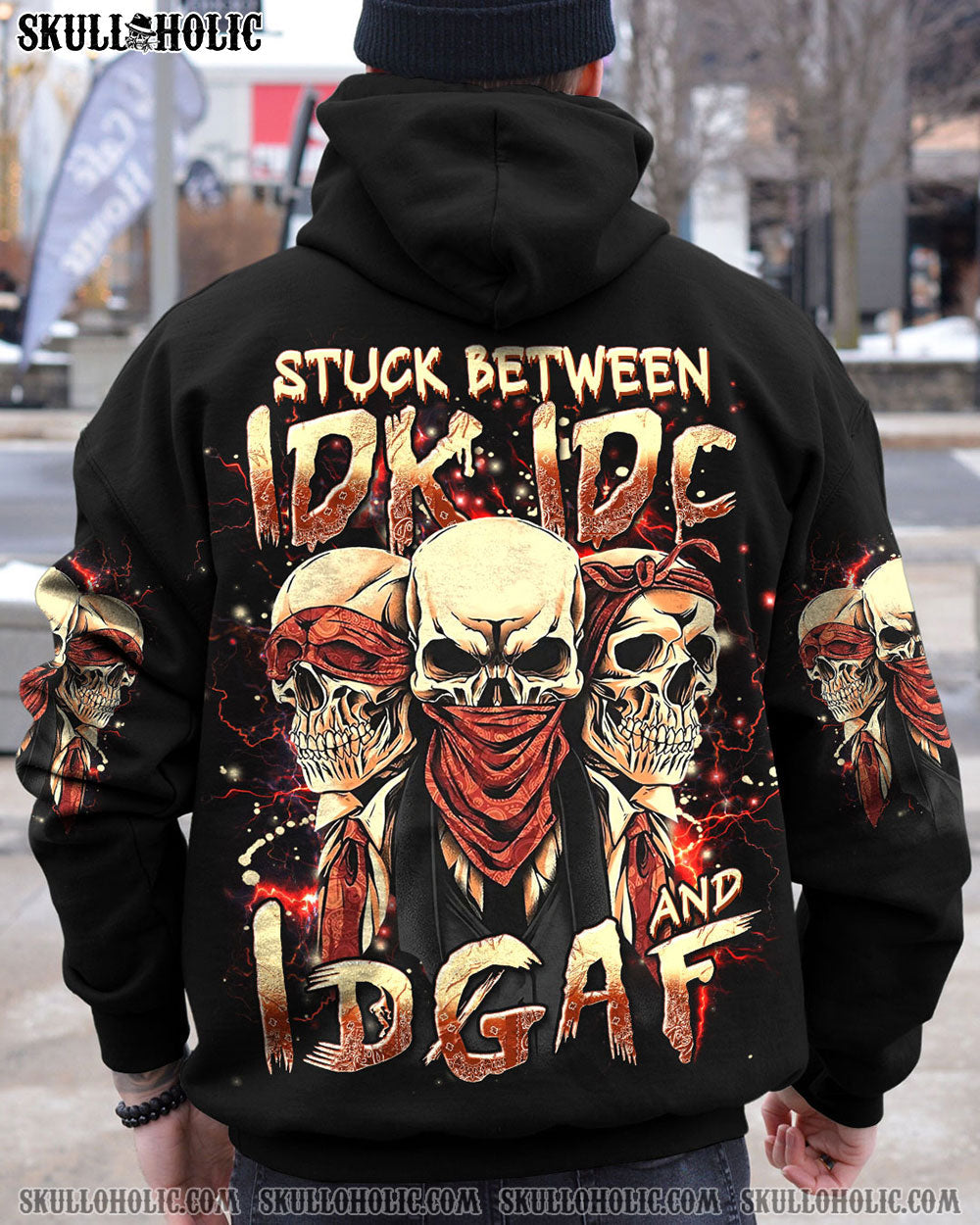 BLISSCORNERS STUCK BETWEEN IDK IDC AND IDGAF SKULL ALL OVER PRINT