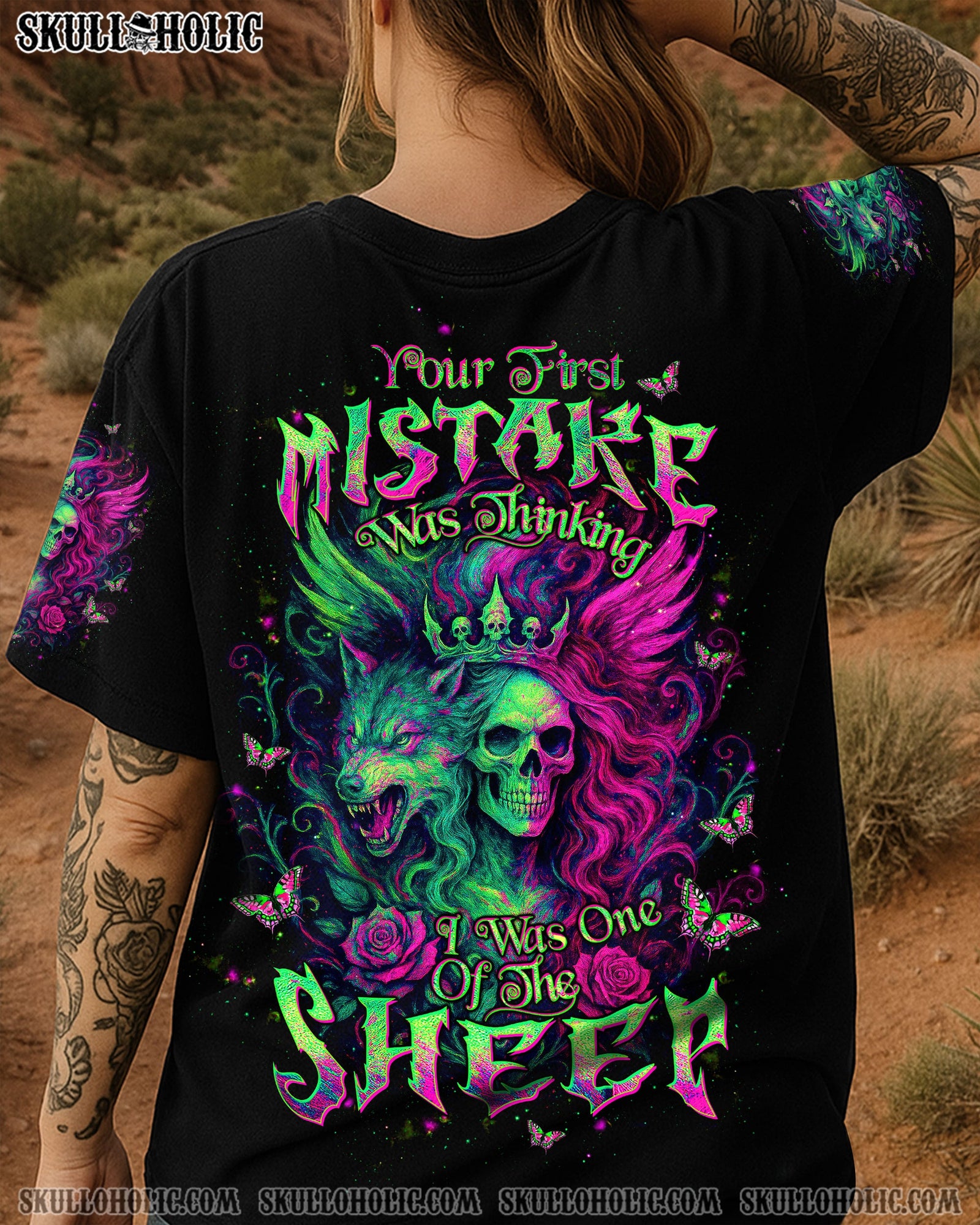 BLISSCORNERS YOUR FIRST MISTAKE WOLF SKULL LADY ALL OVER PRINT