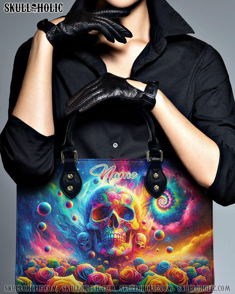 BLISSCORNERS COLORFUL SKULL ROSE LEATHER HANDBAG