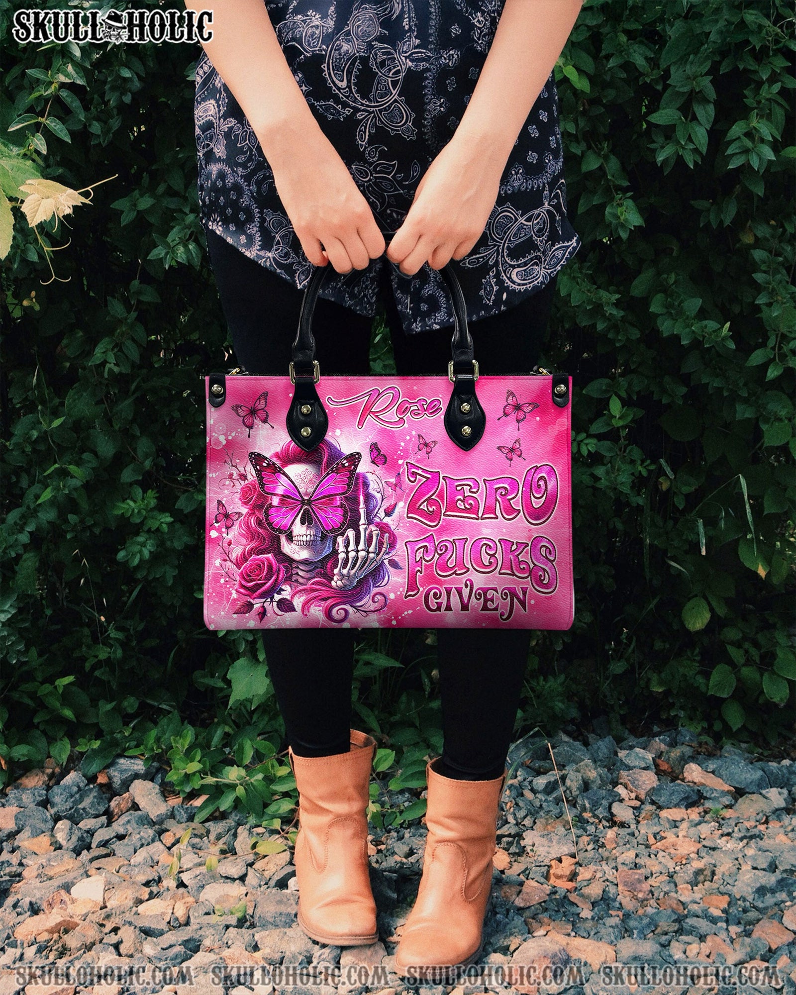 BLISSCORNERS PERSONALIZED ZERO F GIVEN SKULL LADY LEATHER HANDBAG