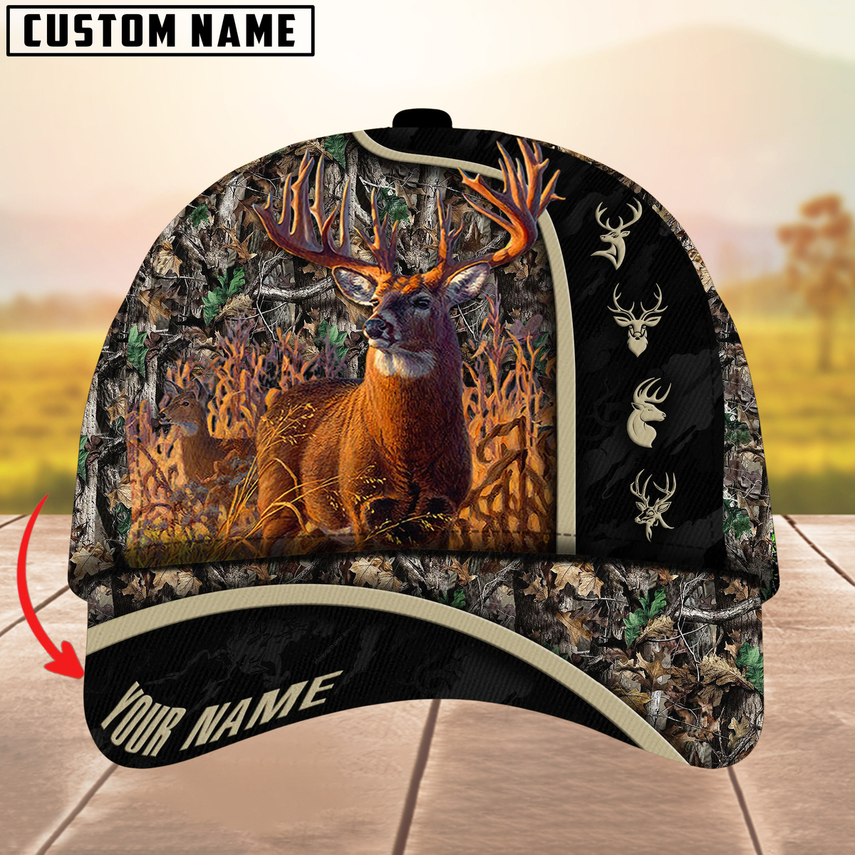 Blisscorners Premium Unique New Deer Hunting Camouflage Pattern Multicolor Personalized Name 3D Cap