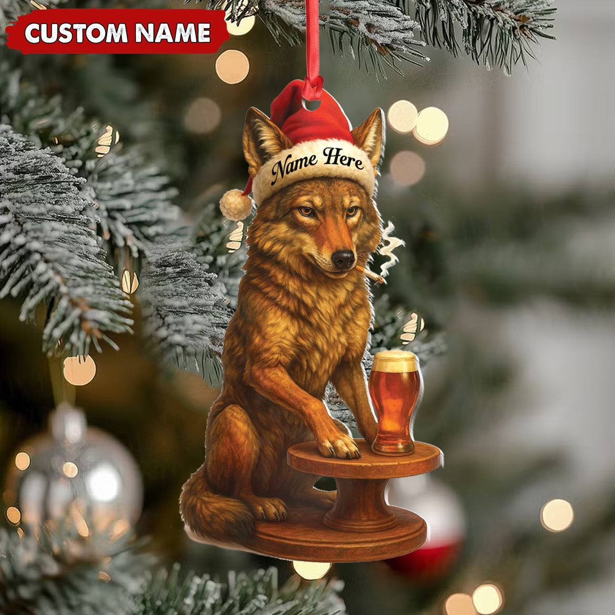 Blisscorners Personalized Acrylic Wolf Coyote Christmas Ornament - Personalized Holiday Decoration for Hunters & Wildlife Lovers LM0110