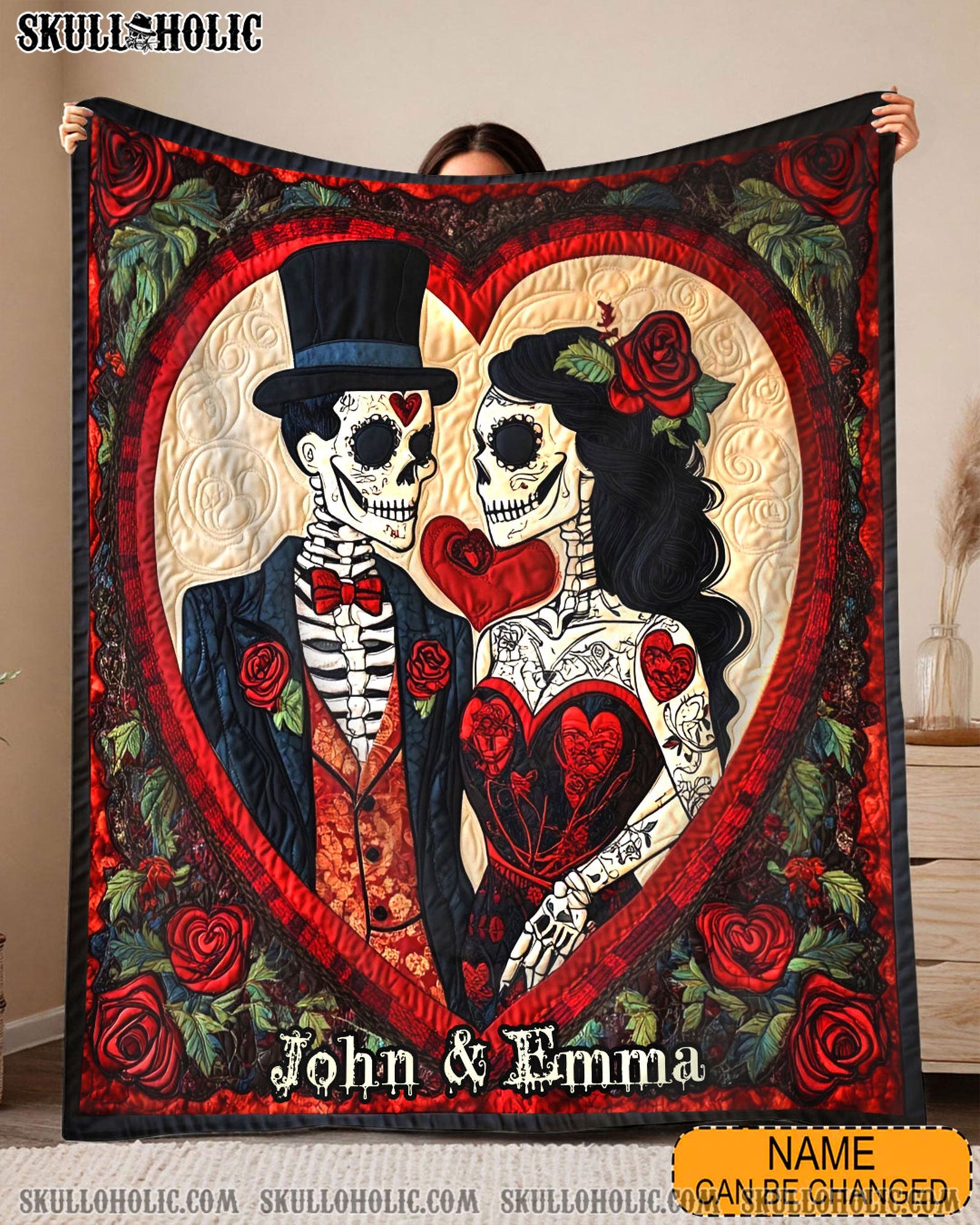 BLISSCORNERS PERSONALIZED SKULL COUPLE FLEECE BLANKET