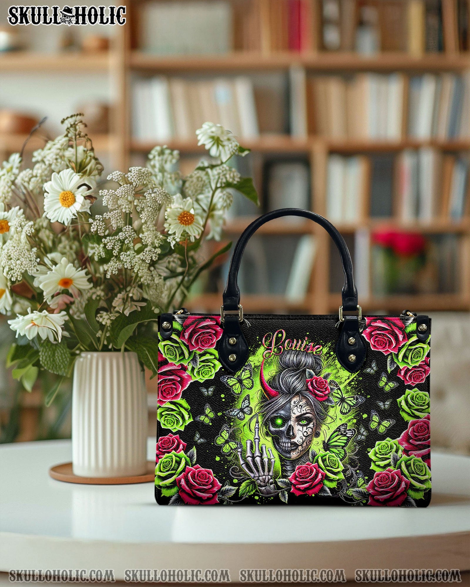 BLISSCORNERS PERSONALIZED SKULL MESSY BUN DEVIL LEATHER HANDBAG